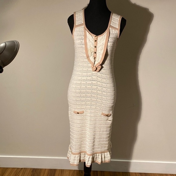 Vintage style Beige crochet see through dress woman size S - Picture 4 of 13
